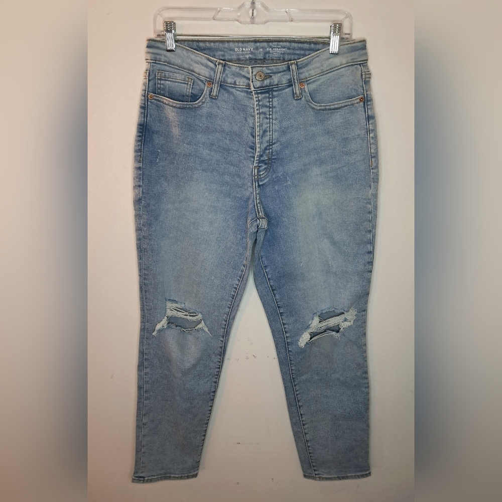 Old Navy Women's High Rise Extra Stretch OG Straight Distressed Jeans